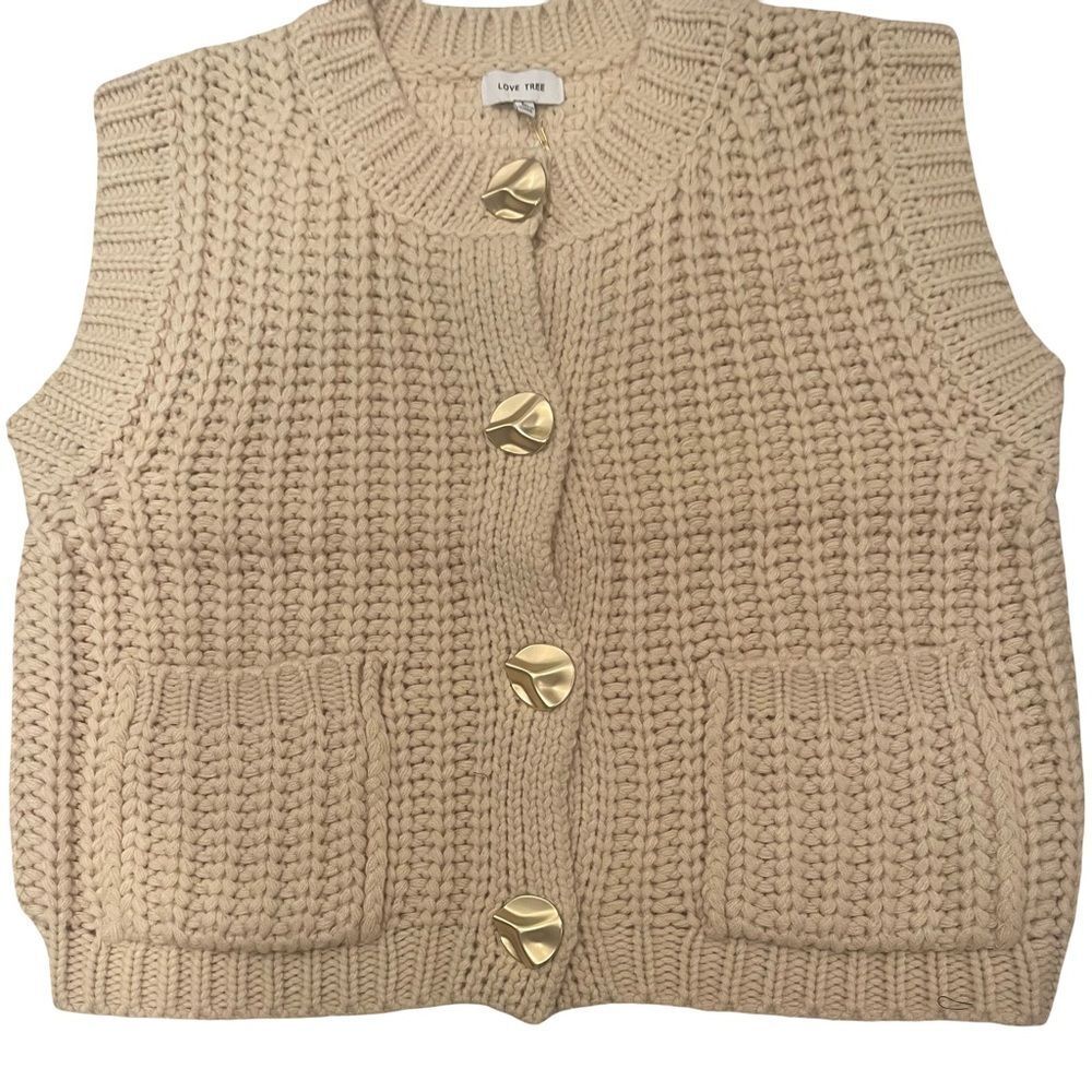 Love Tree Beige Knit Cardigan Vest - Picture 2 of 7